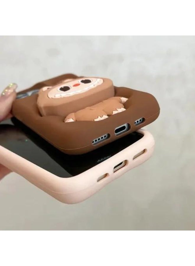 حافظة سيليكون ناعمة من  3D Character Bracket مع حامل وقاعدة لحماية شاملة ومقاومة للانزلاق لهاتف iPhone 16 Pro Max (بني، iPhone 16 Pro Max) - Image 5